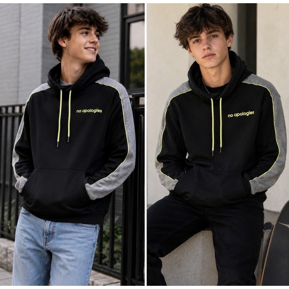 Flirtitude Active  Juniors Hoodie Black Gray "No Apologies" Fleece Size XS